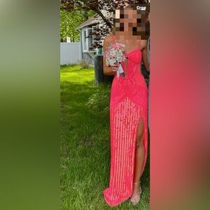 Elegant Pink Coral Sequined Prom Dress